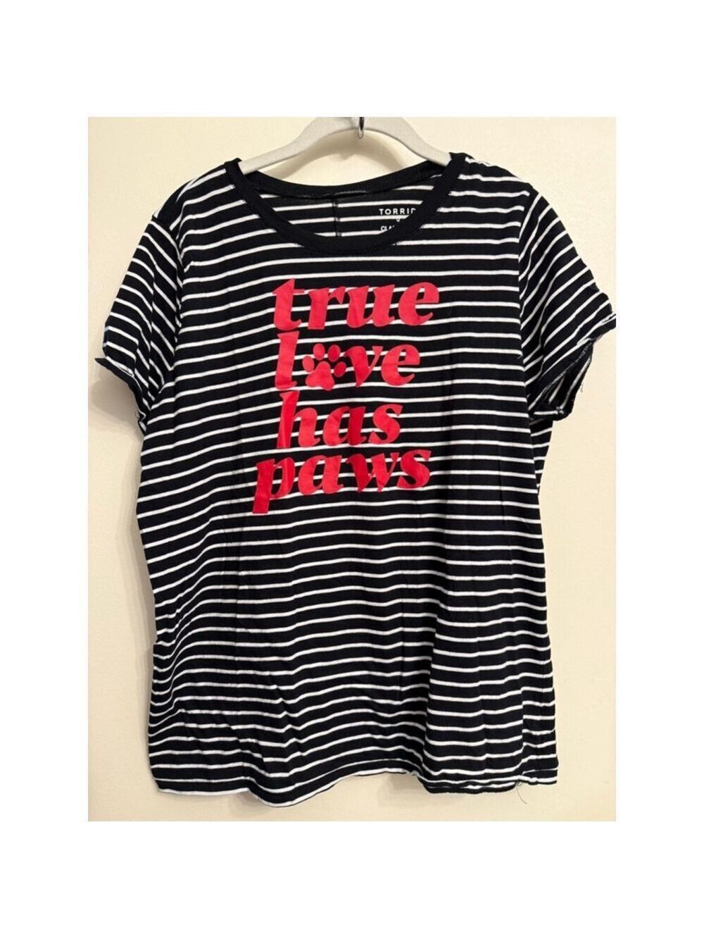 Women's TORRID Black & White Striped "True Love Has Paws" Short Sleeve Tee 0X